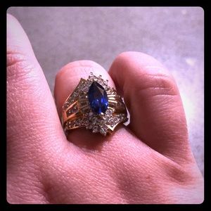10k yellow gold created blue/white sapphire ring